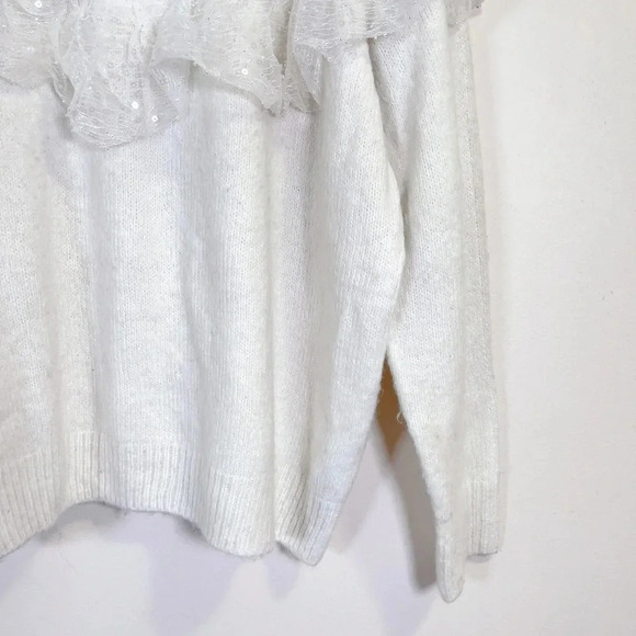 Zara Sequin Ruffle Crew Neck Oversized Sweater - Picture 7 of 13